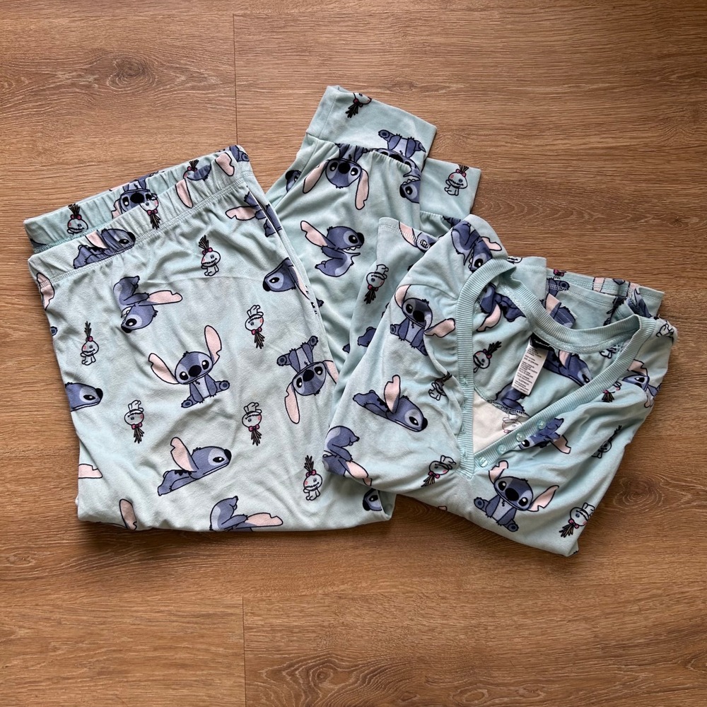 Disney Lilo & Stitch Aqua Ethereal Pajama Set 3X Henley Top Jogger Pants - Picture 1 of 10